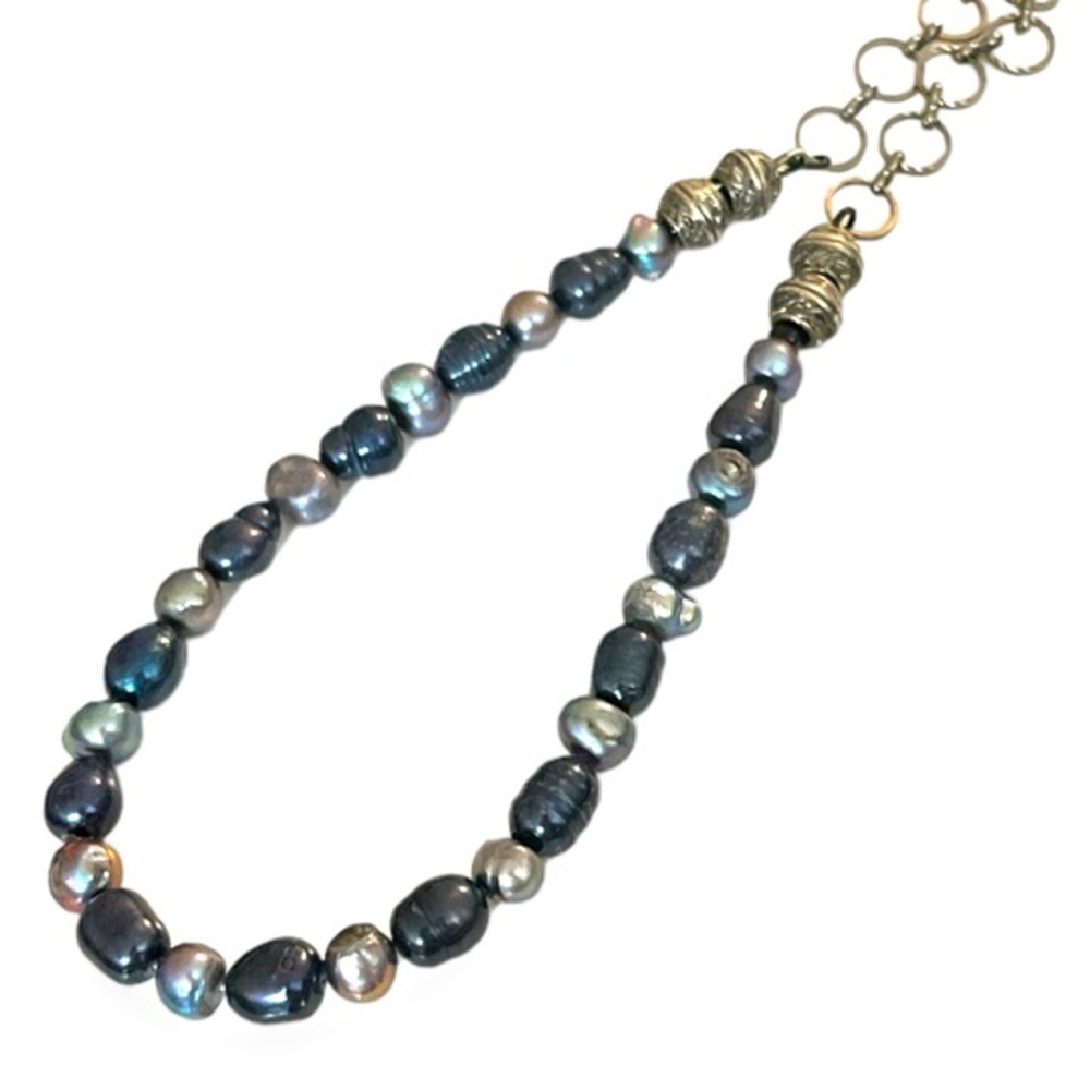 Dramatic Vintage 16” long Blue Freshwater Pearl Necklace